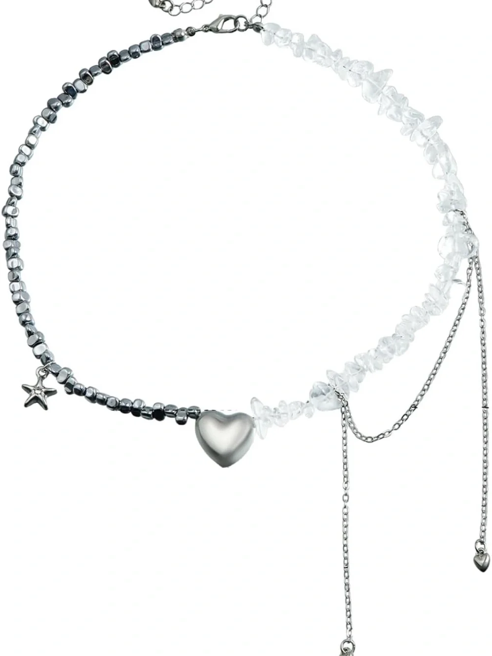 Anthropologie Silver Heart & Clear Bead Layered Necklace